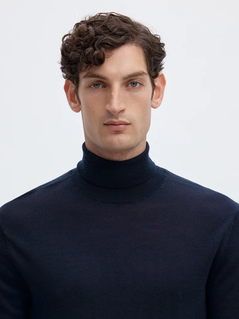 SLMTRAY LS KNIT MERINO ROLL NECK NO, Navy Blazer