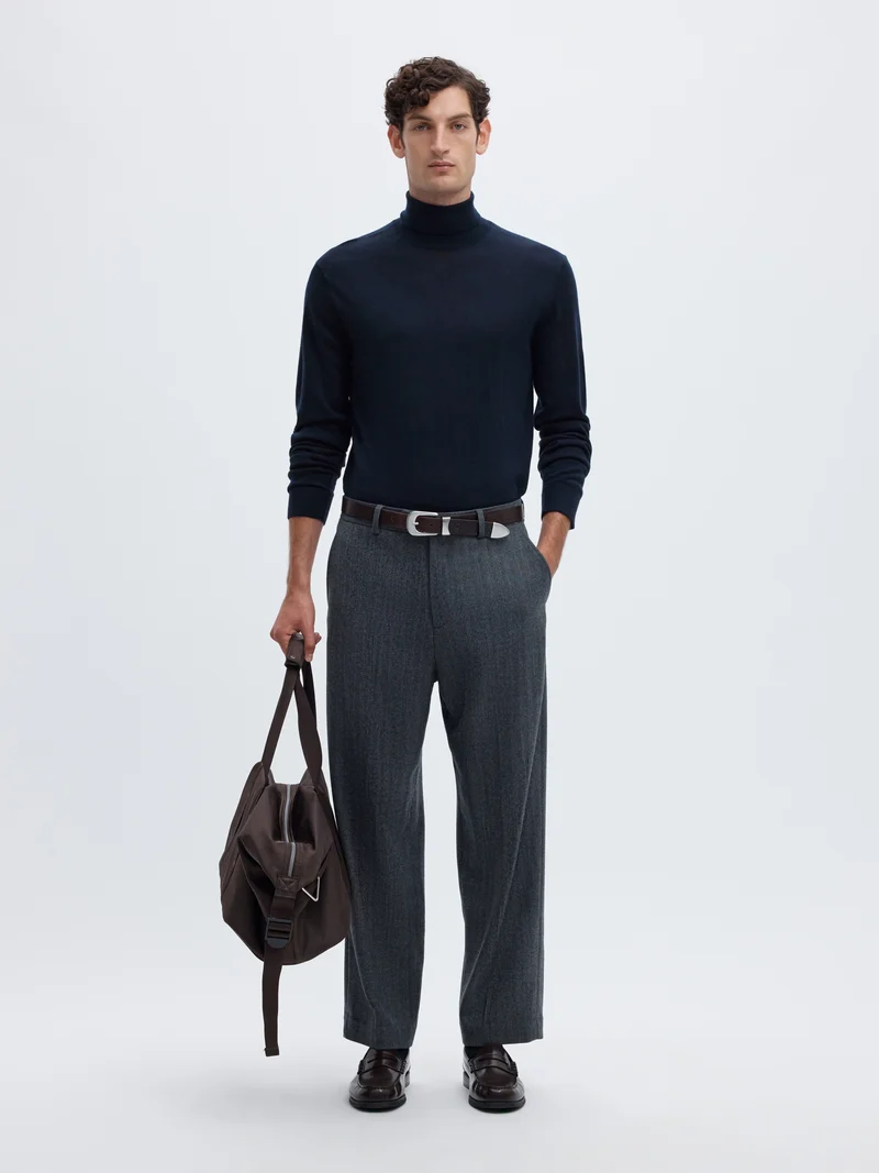 SLMTRAY LS KNIT MERINO ROLL NECK NO, Navy Blazer