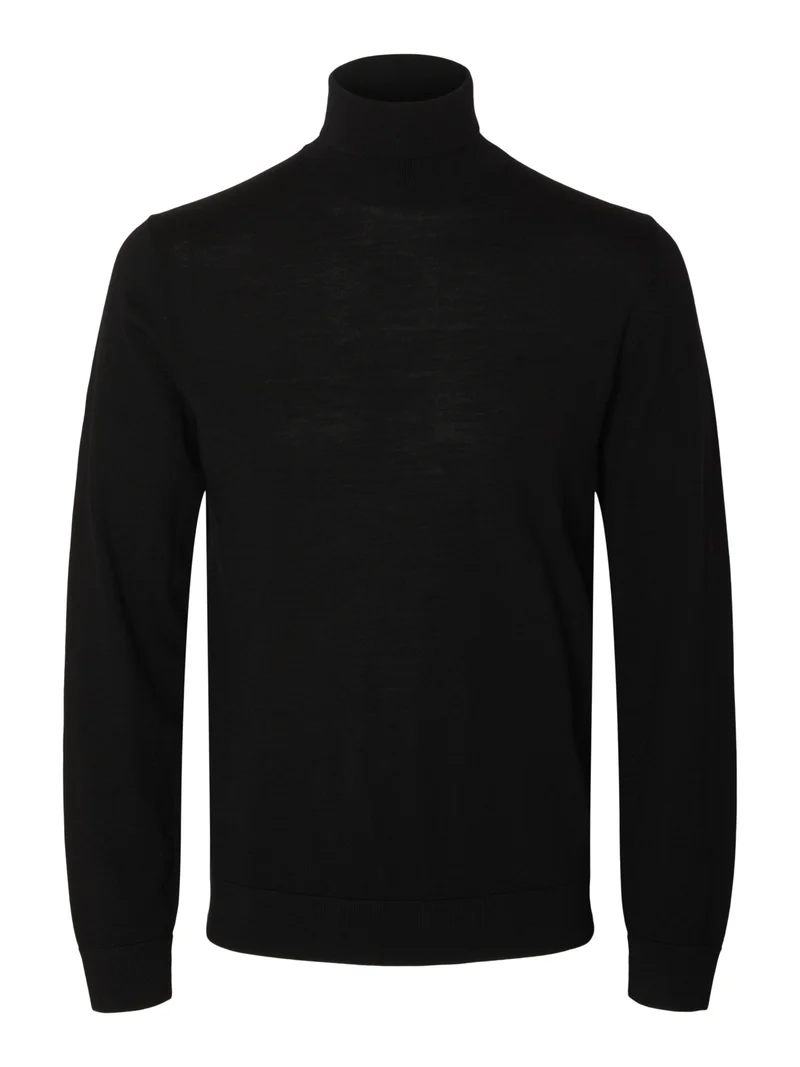 SLMTRAY LS KNIT MERINO ROLL NECK NO, Black