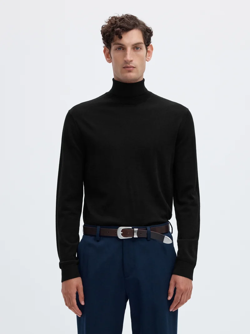 SLMTRAY LS KNIT MERINO ROLL NECK NO, Black