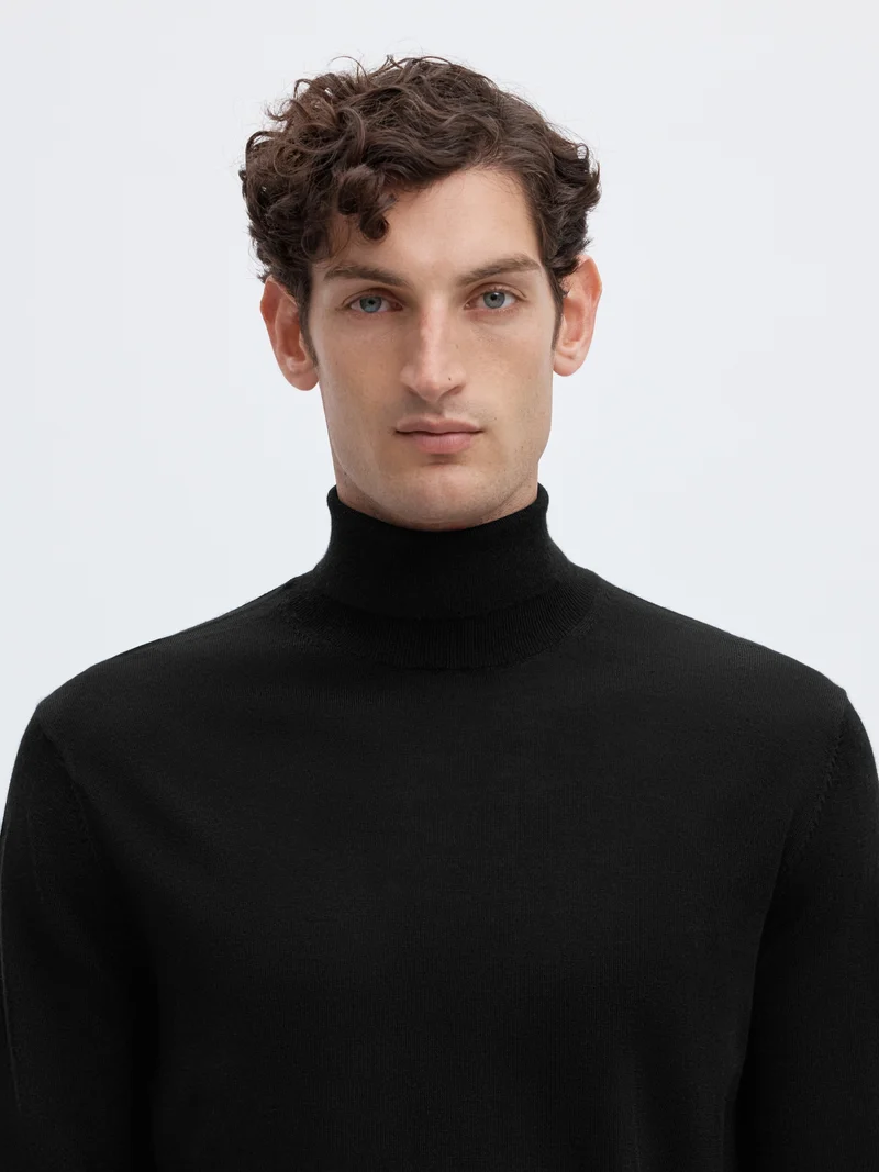 SLMTRAY LS KNIT MERINO ROLL NECK NO, Black