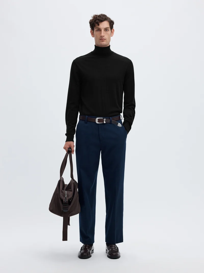SLMTRAY LS KNIT MERINO ROLL NECK NO, Black