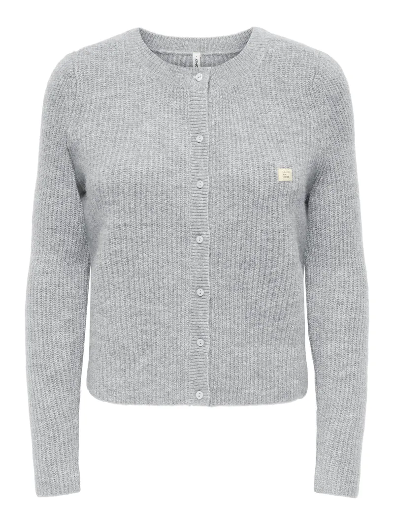 ONLVIGGA LS O-NECK BADGE CARDIGAN K, Light Grey Melange/Fmop Button