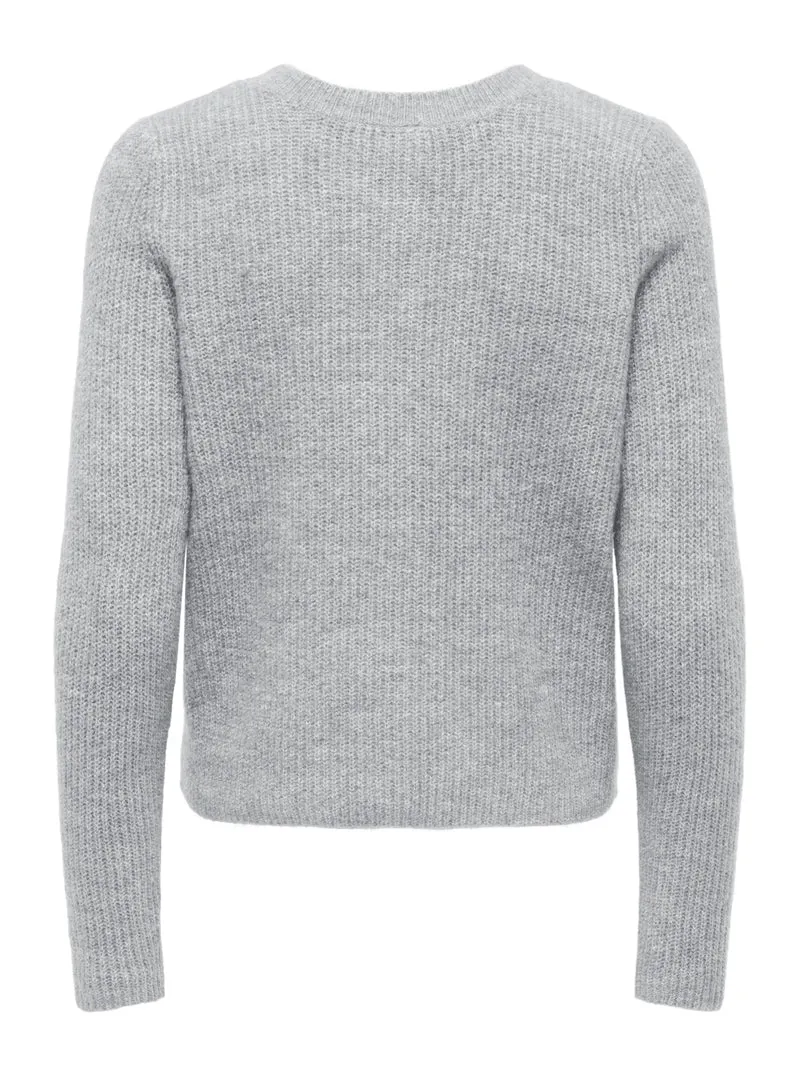 ONLVIGGA LS O-NECK BADGE CARDIGAN K, Light Grey Melange/Fmop Button