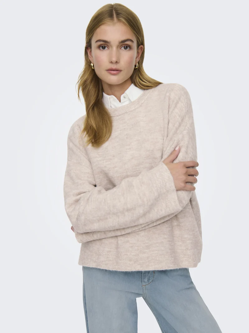 ONLSIMONI L/S O-NECK PULLOVER KNT N, Pumice Stone/MELANGE