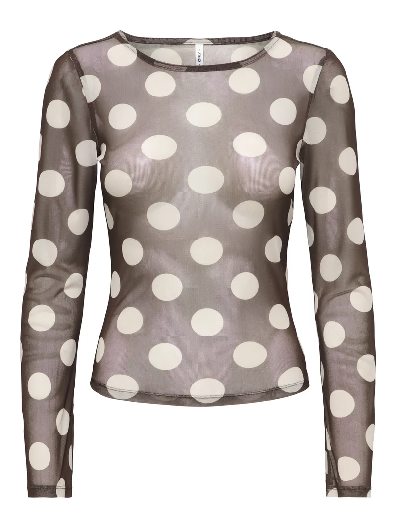 ONLNOX BOATNECK BELL L/S TOP JRS, Coffee Bean/Pumice stone dots (vic)