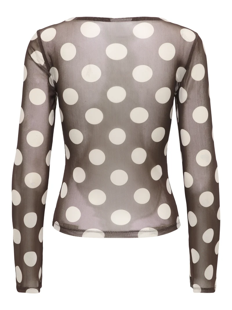 ONLNOX BOATNECK BELL L/S TOP JRS, Coffee Bean/Pumice stone dots (vic)