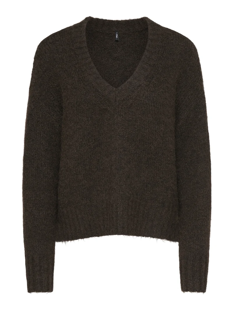 ONLFIONA LS LOOSE V-NECK KNT, Coffee Bean/Melange