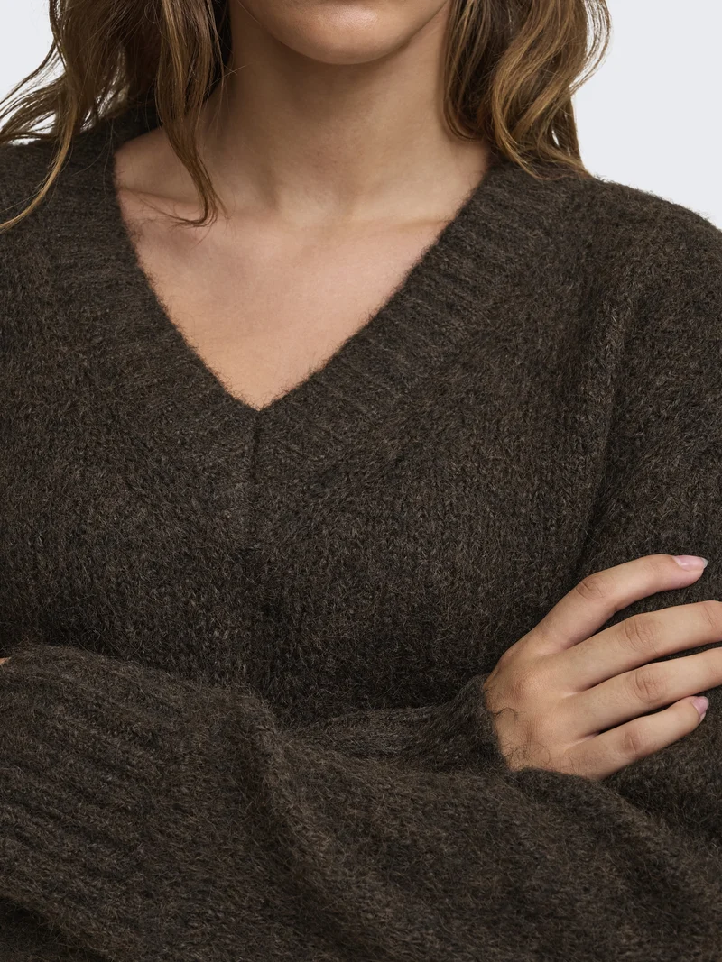 ONLFIONA LS LOOSE V-NECK KNT, Coffee Bean/Melange