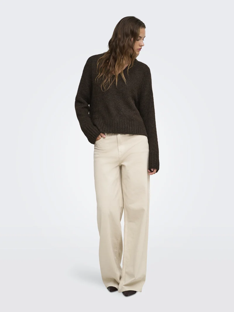 ONLFIONA LS LOOSE V-NECK KNT, Coffee Bean/Melange