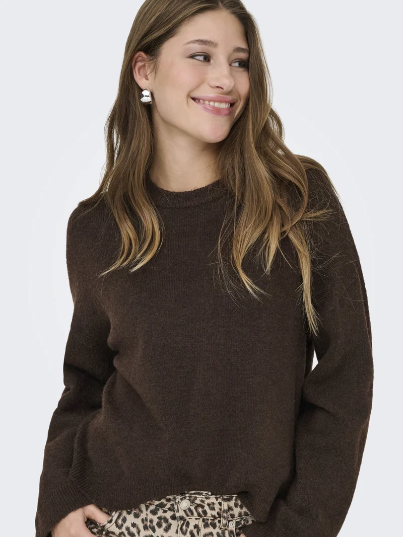 ONLSIMONI L/S O-NECK PULLOVER KNT N, Coffee Bean/MELANGE
