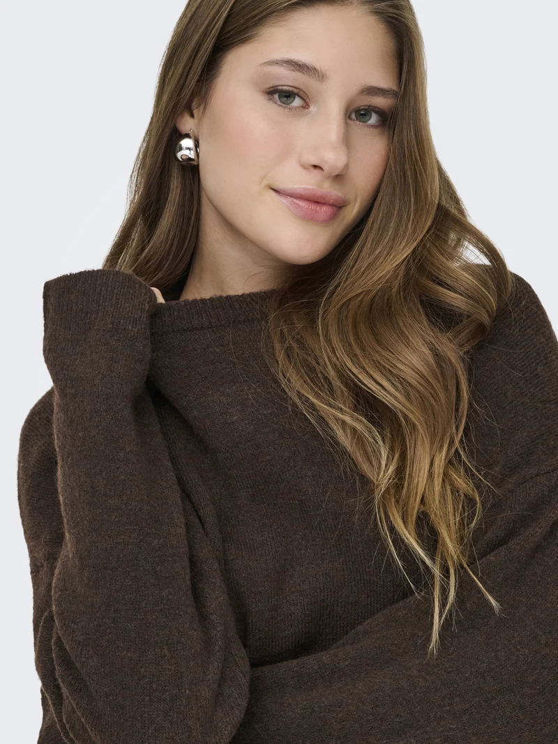 ONLSIMONI L/S O-NECK PULLOVER KNT N, Coffee Bean/MELANGE