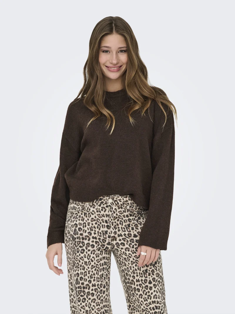 ONLSIMONI L/S O-NECK PULLOVER KNT N, Coffee Bean/MELANGE