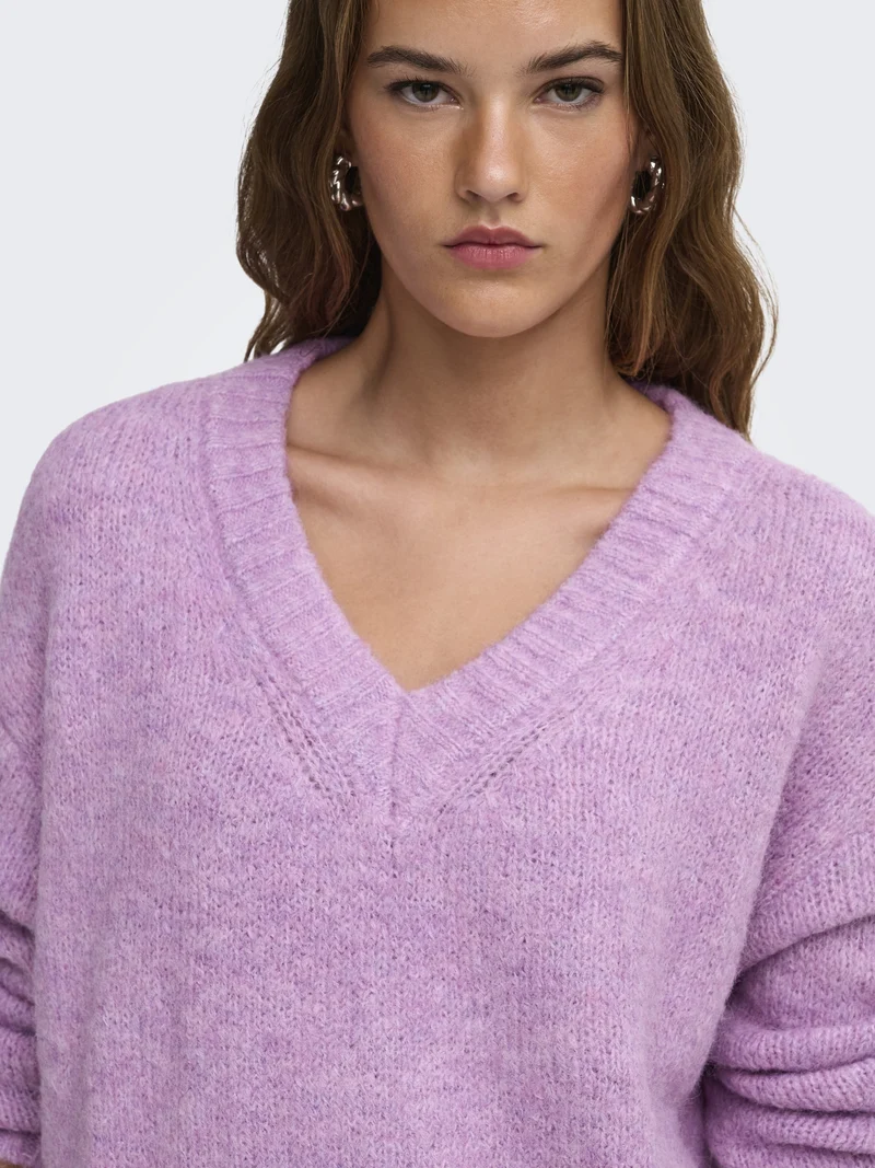 ONLFIONA LS LOOSE V-NECK KNT, Violet Tulle/Melange