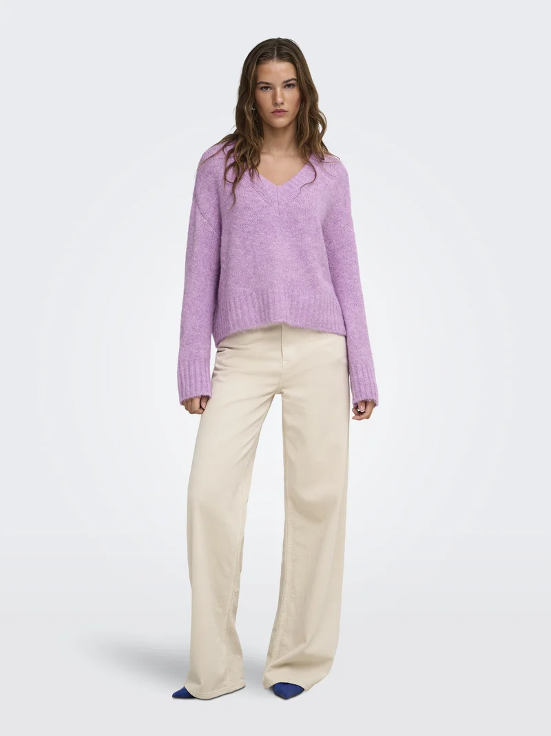 ONLFIONA LS LOOSE V-NECK KNT, Violet Tulle/Melange