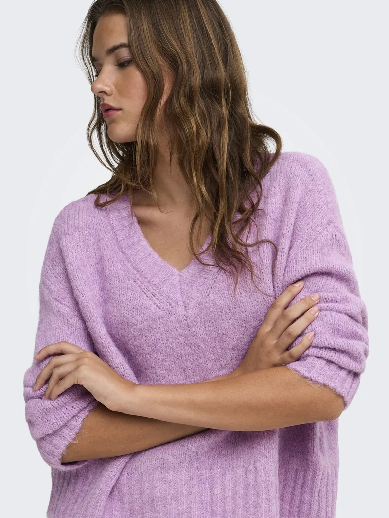 ONLFIONA LS LOOSE V-NECK KNT, Violet Tulle/Melange