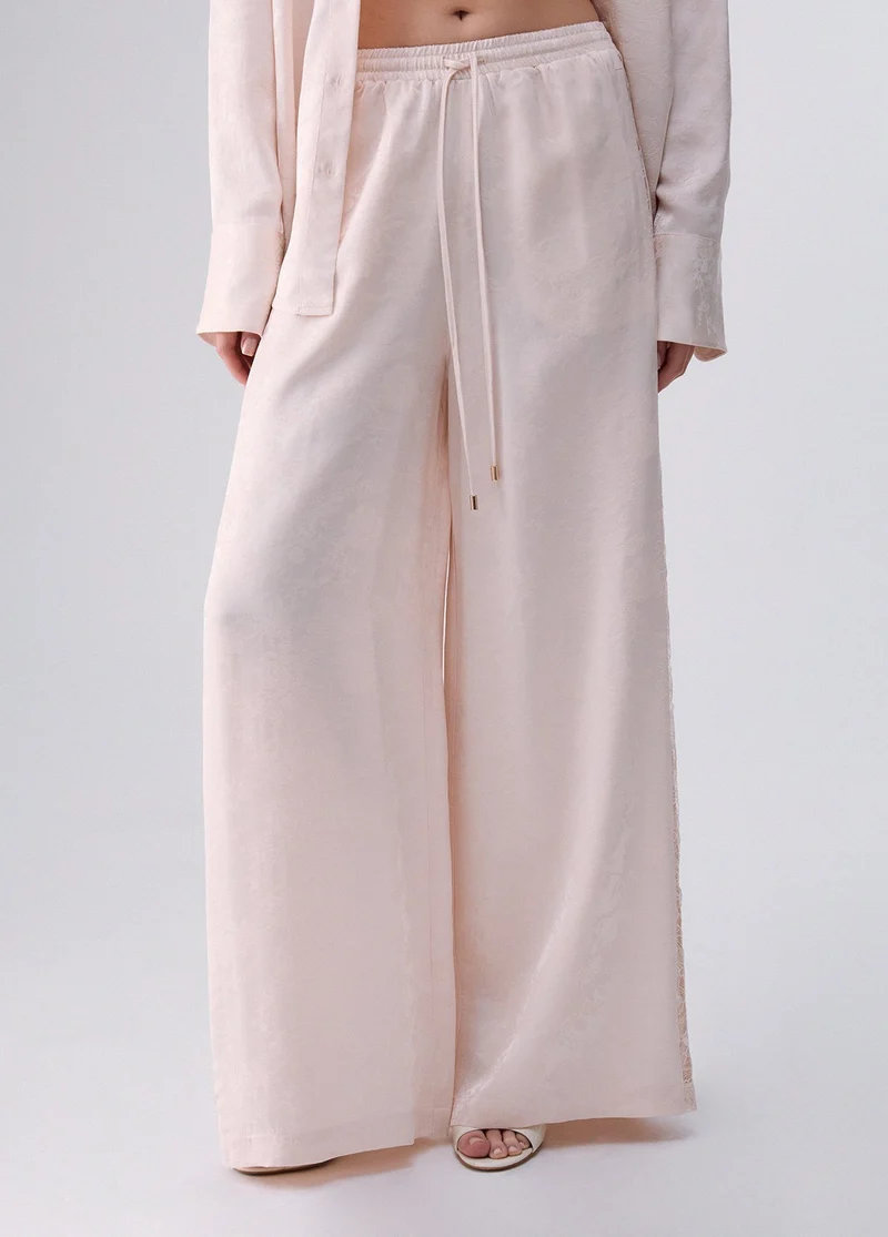 Jacquard Trousers with Valencienne Lace