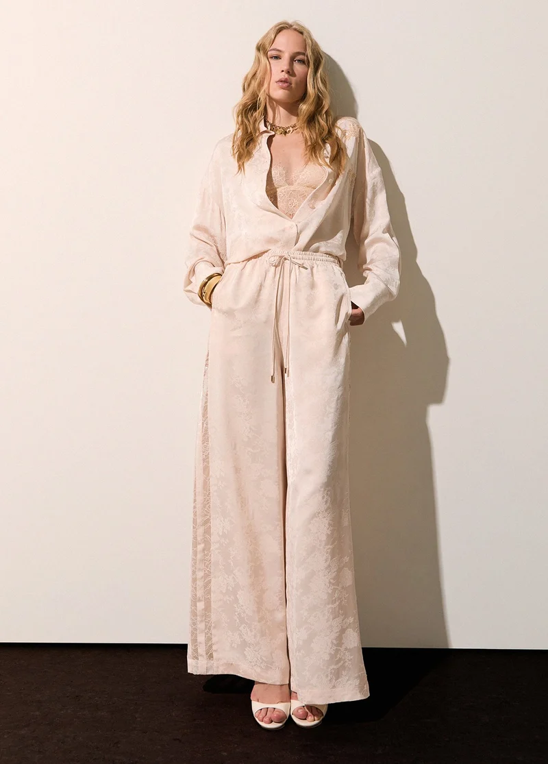 Jacquard Trousers with Valencienne Lace