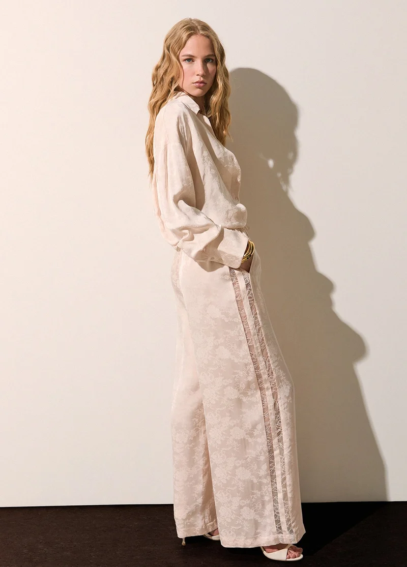 Jacquard Trousers with Valencienne Lace