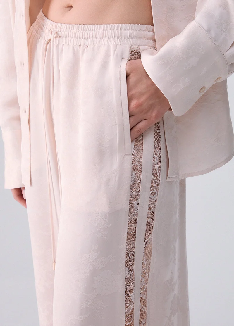 Jacquard Trousers with Valencienne Lace