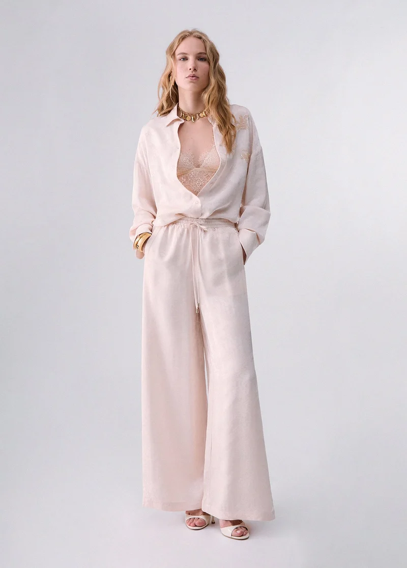 Jacquard Trousers with Valencienne Lace