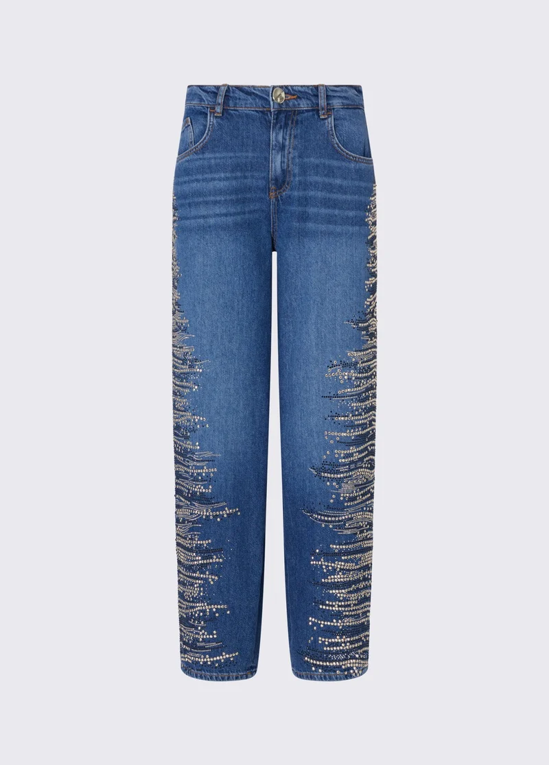 Straight jeans with jewel embroidery
