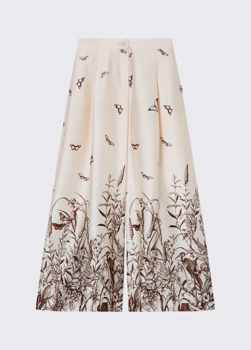 Printed Satin Palazzo Trousers