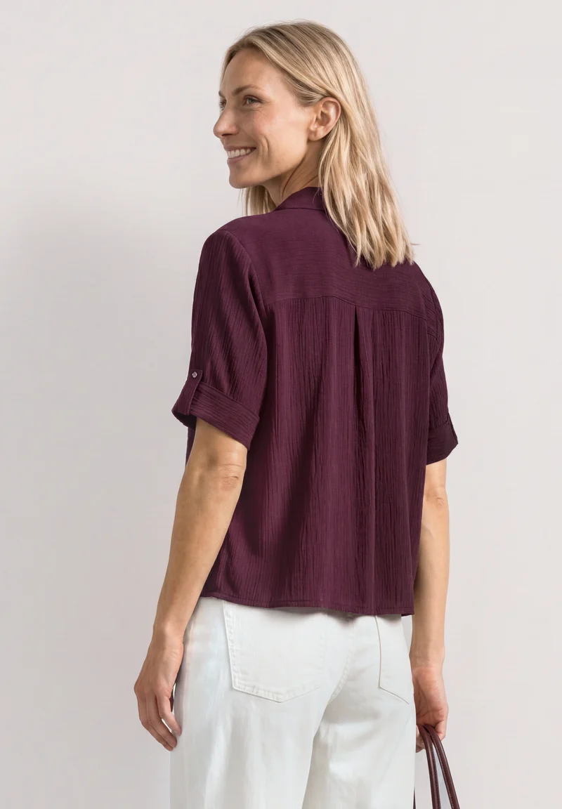 Street One - Kurzarm Hemdbluse mit Turn-Up-Details - Farbe: rustic rouge