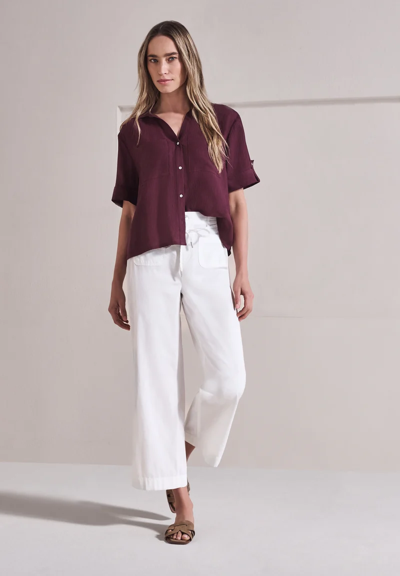 Street One - Kurzarm Hemdbluse mit Turn-Up-Details - Farbe: rustic rouge
