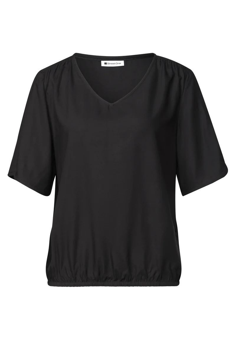 Street One - Kurzarm Blusenshirt mit V-Neck - Farbe: Black
