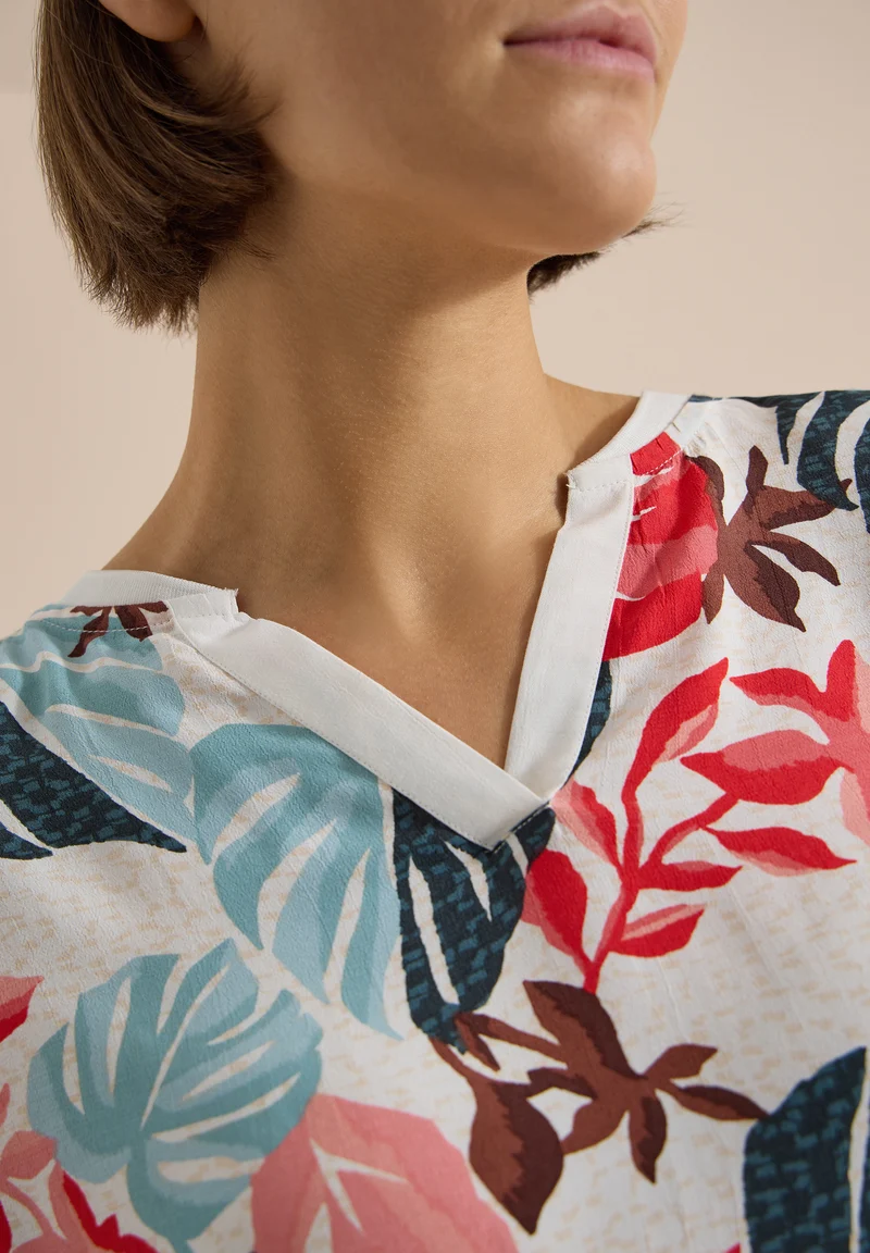 CECIL - Bluse mit Split Neck und Printmix - Farbe: light alabaster white