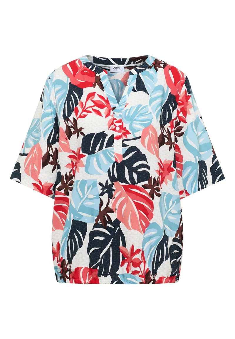 CECIL - Kurzarm Bluse mit Split Neck - Farbe: light alabaster white