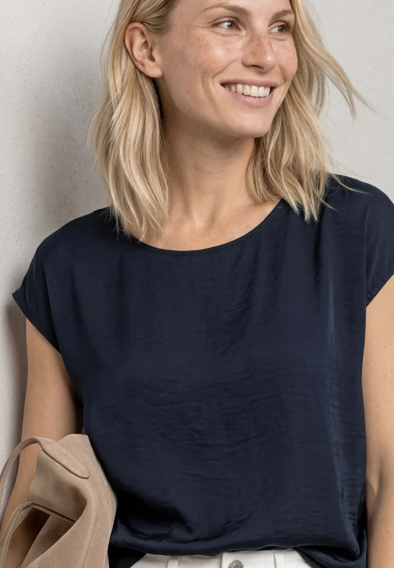 Street One - Dropped Shoulder Blusenshirt mit Rundhals - Farbe: deep blue