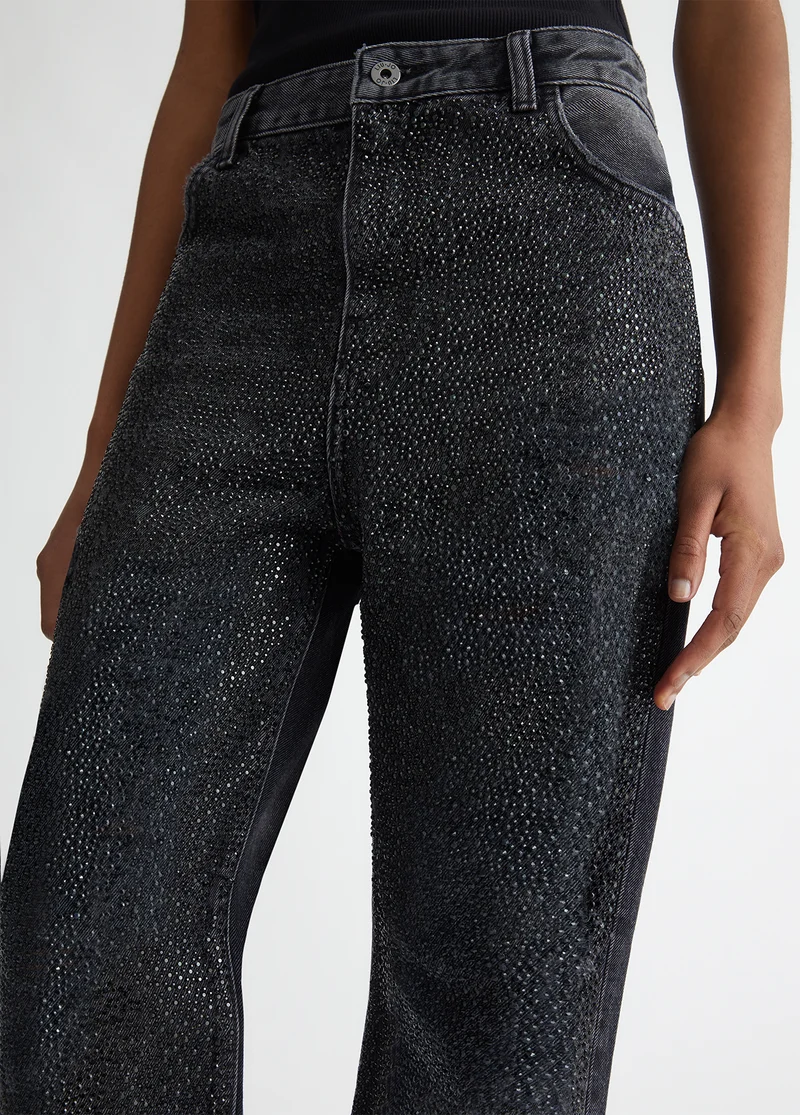 Straight-leg jeans with rhinestones
