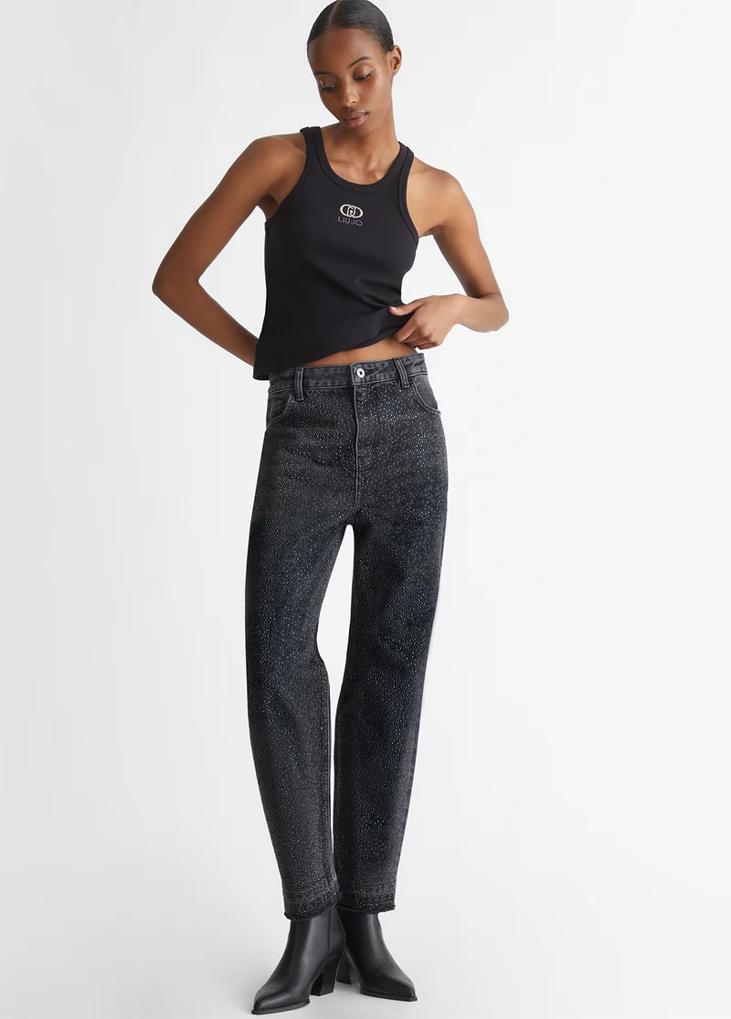 Straight-leg jeans with rhinestones
