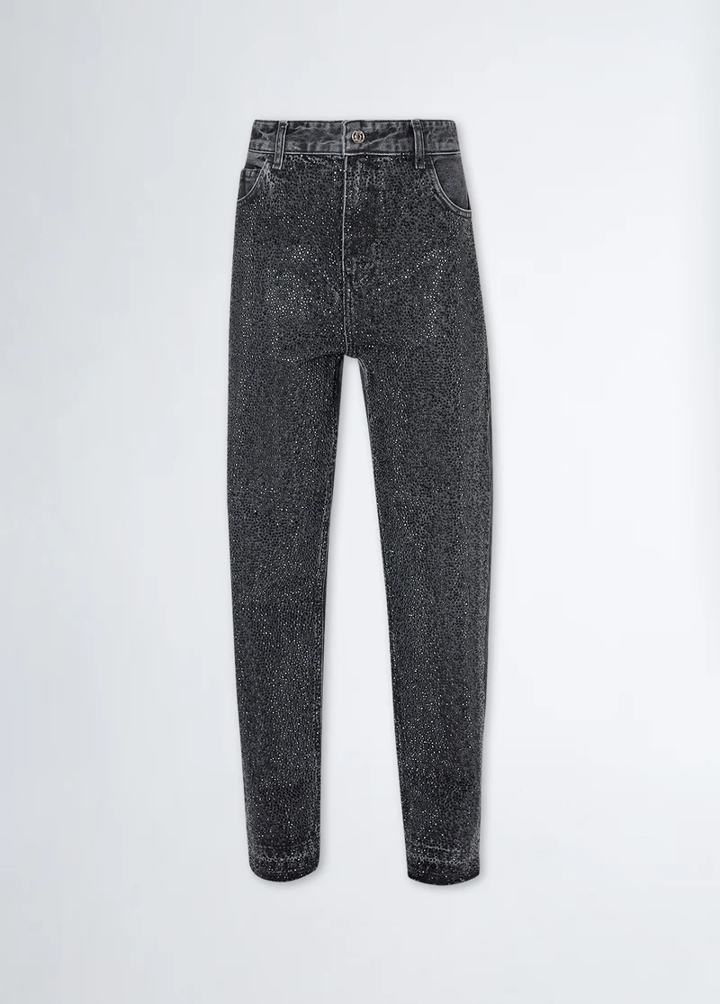 Straight-leg jeans with rhinestones