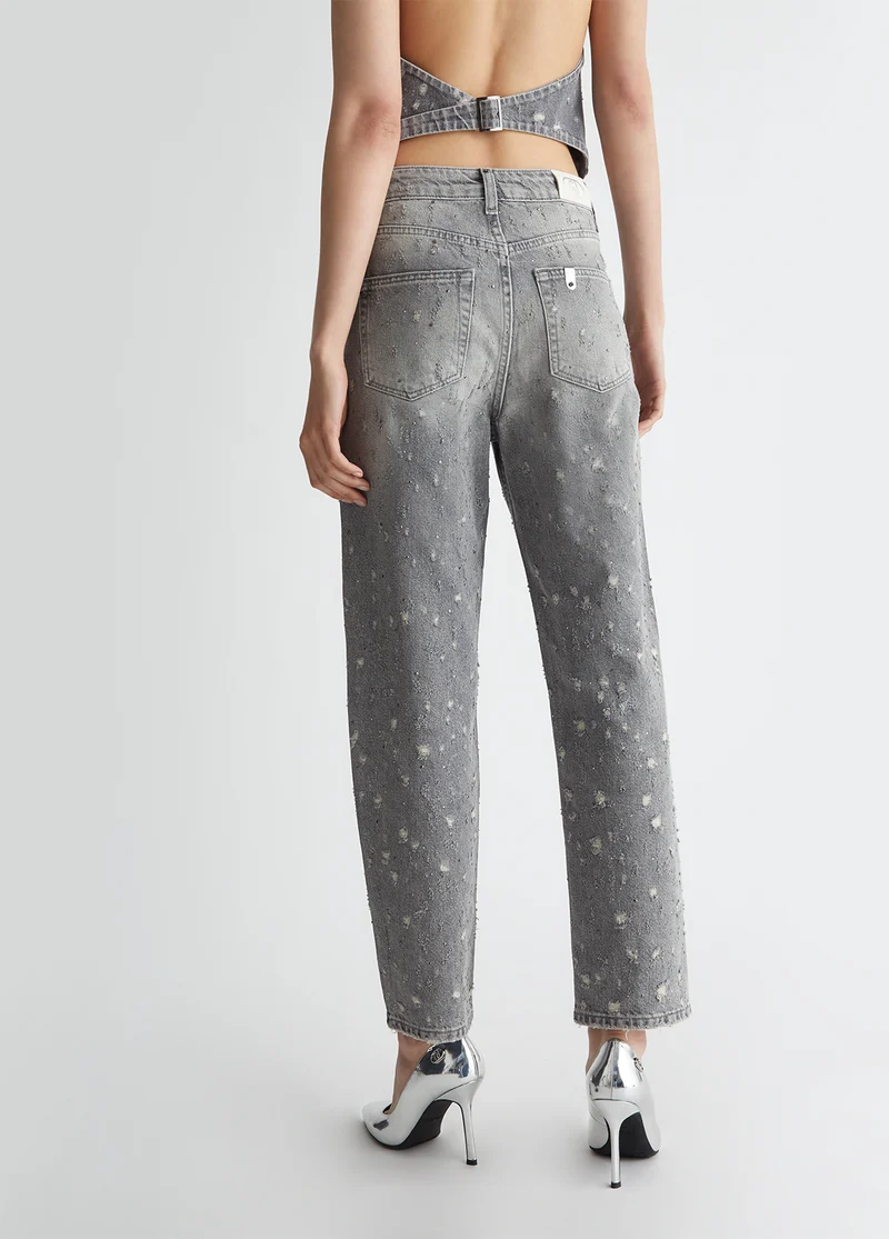 Straight-leg jeans with rhinestones