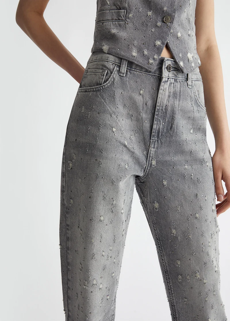 Straight-leg jeans with rhinestones