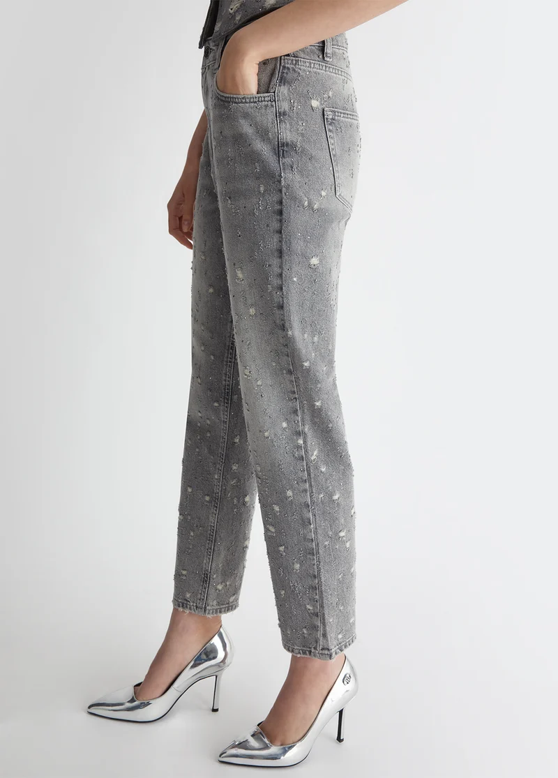 Straight-leg jeans with rhinestones