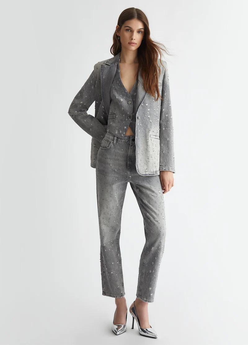 Straight-leg jeans with rhinestones