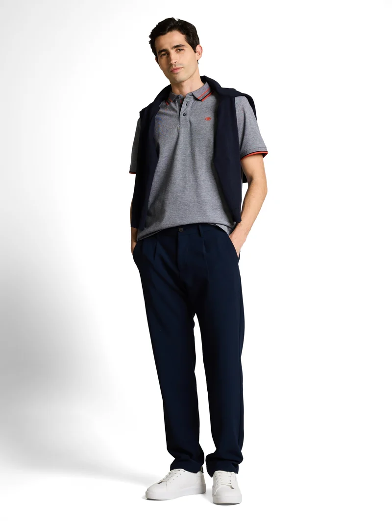 printed polo, navy white two tone pique