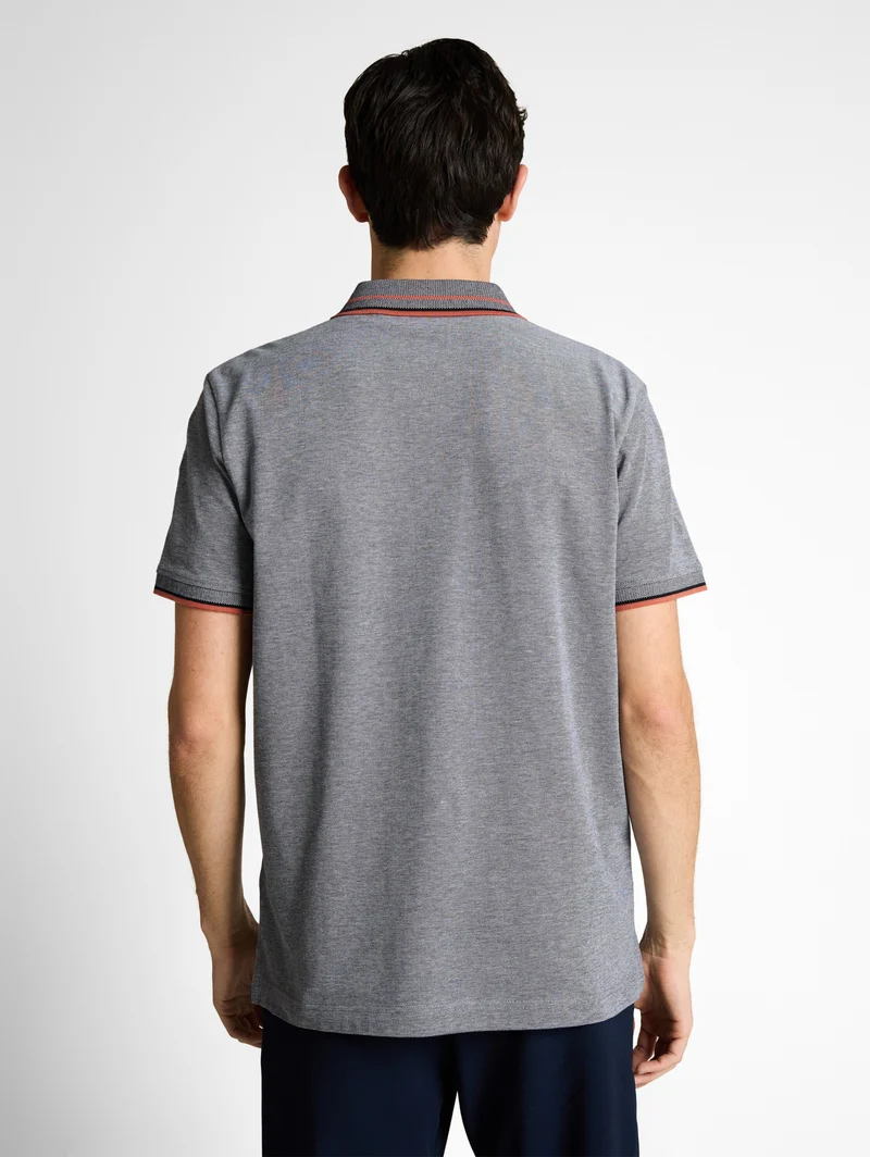 printed polo, navy white two tone pique