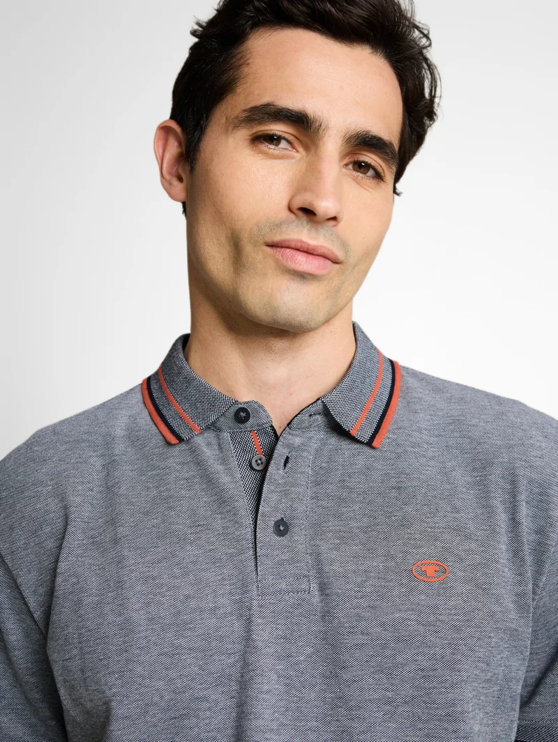printed polo, navy white two tone pique