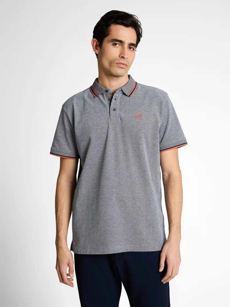 printed polo, navy white two tone pique
