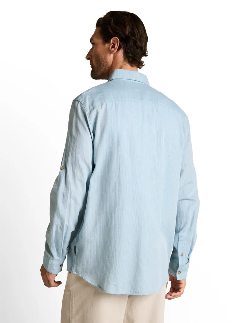 structured shirt, mountain blue herringbone