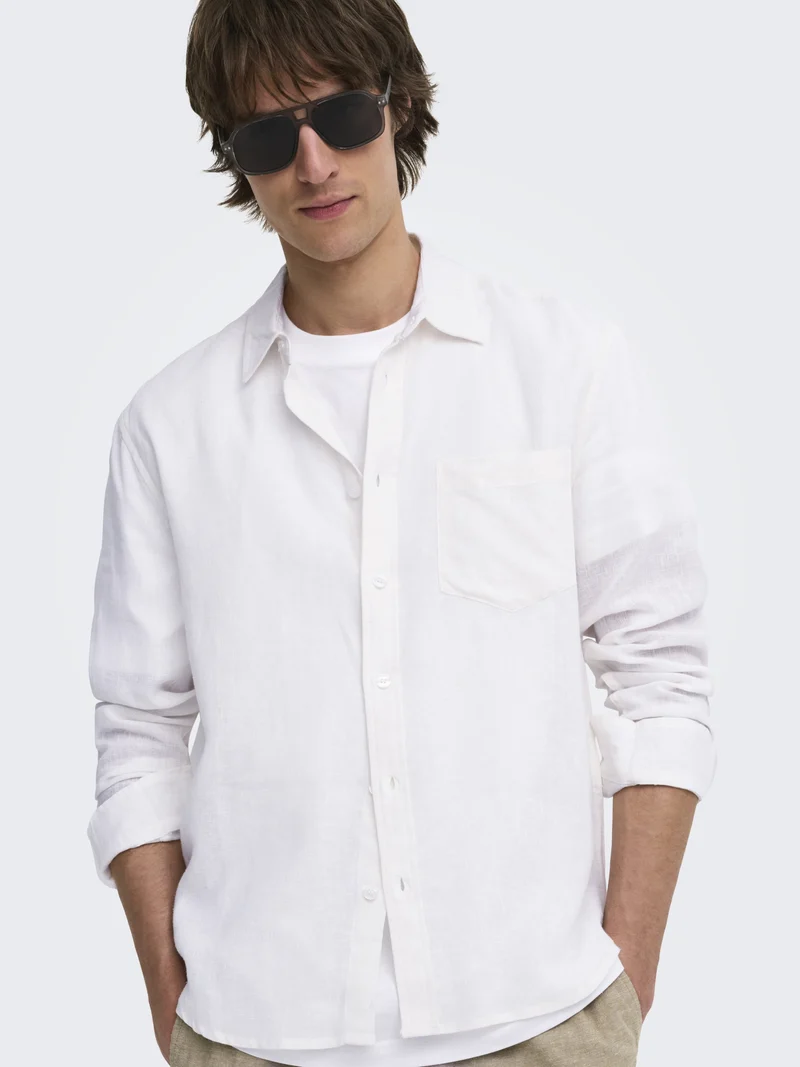 ONSLAURENCE LS LINEN BLEND SHIRT, Bright White