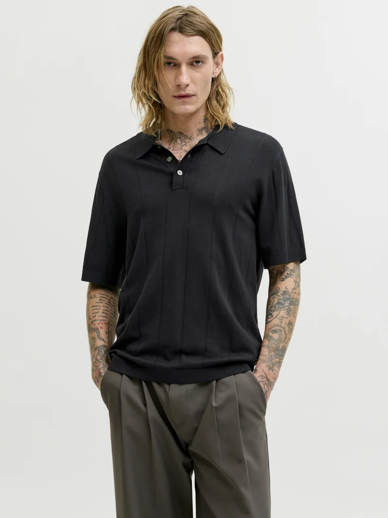 JPRBLAWILLIAM STRUCTURE KNIT POLO S, Black