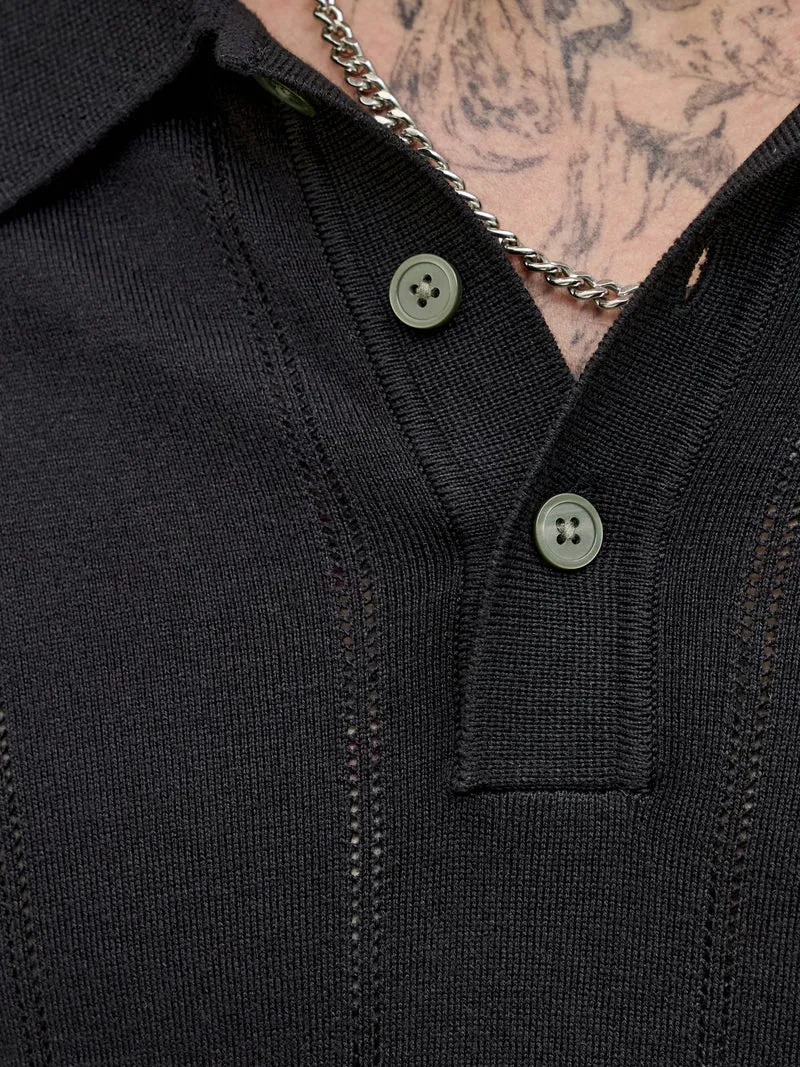 JPRBLAWILLIAM STRUCTURE KNIT POLO S, Black