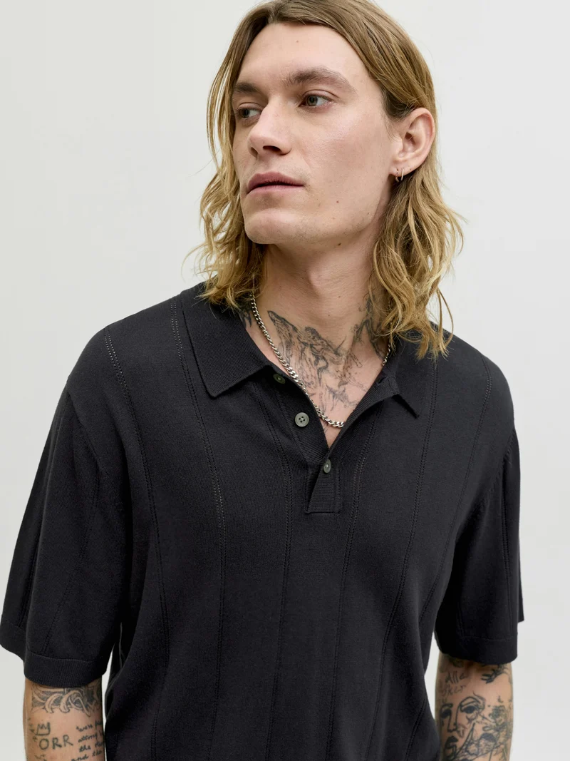JPRBLAWILLIAM STRUCTURE KNIT POLO S, Black