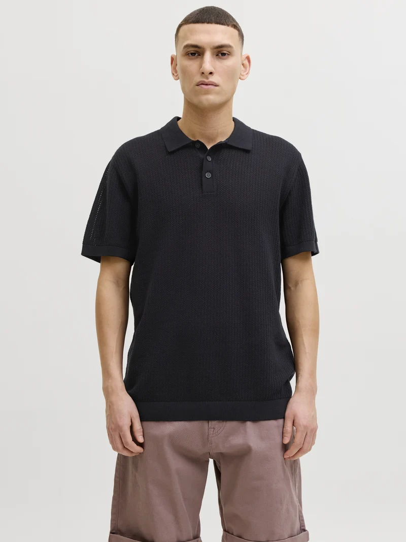 JJJESS KNIT POLO SS, Black